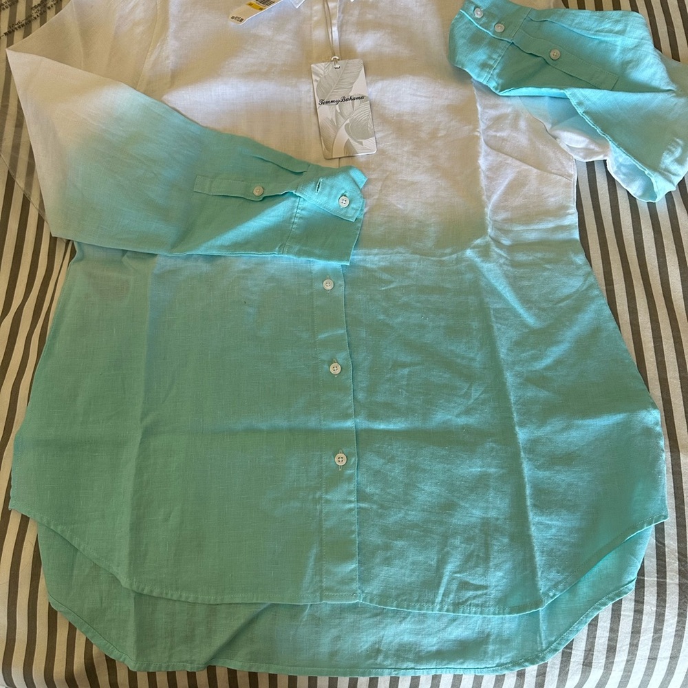 Tommy Bahama White and Aqua Women's Top